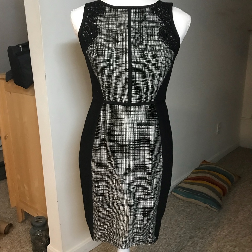 Black and Gray Plaid Sheath Dress - Brand